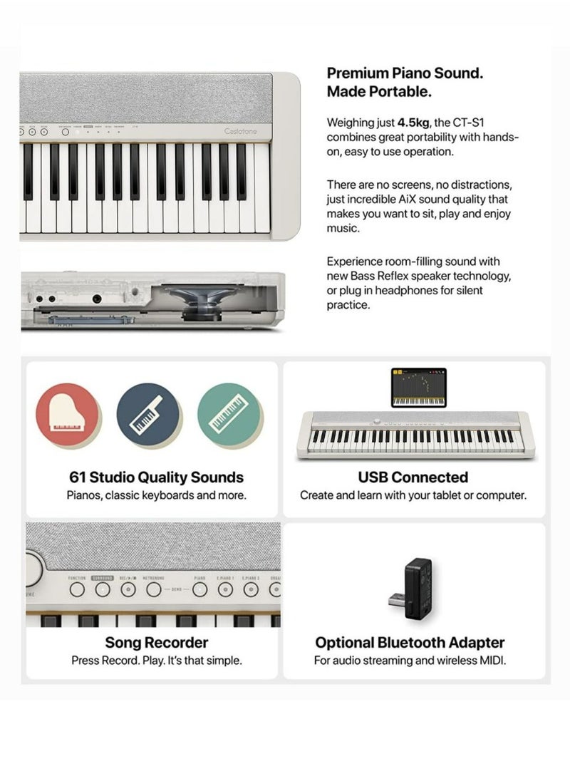 CASIO CT-S1WE Digital Musical Keyboard, Piano Style With Power Adapror  - Image 5