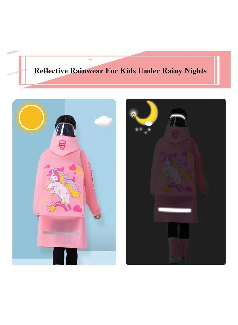 Kids Rain Poncho, Children's raincoats, Kids Raincoat Girls Boys Reusable Rain Poncho Jacket, Waterproof Jacket with Hood Toddler Rainwear Rain Coat (Unicorn M) - Image 4