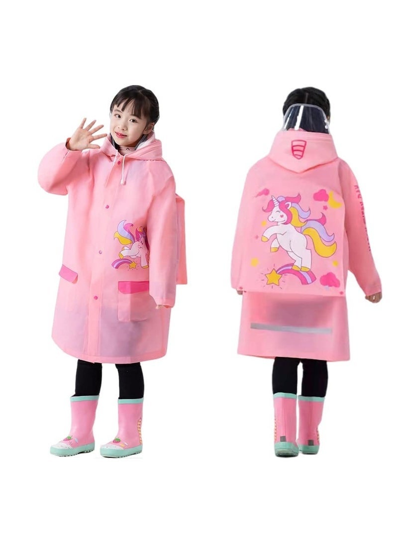 Kids Rain Poncho, Children's raincoats, Kids Raincoat Girls Boys Reusable Rain Poncho Jacket, Waterproof Jacket with Hood Toddler Rainwear Rain Coat (Unicorn M) - Image 1