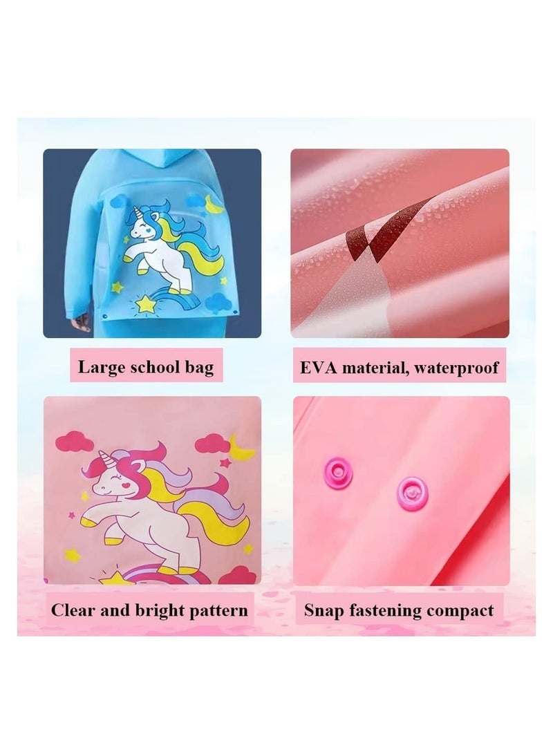 Kids Rain Poncho, Children's raincoats, Kids Raincoat Girls Boys Reusable Rain Poncho Jacket, Waterproof Jacket with Hood Toddler Rainwear Rain Coat (Unicorn M) - Image 3