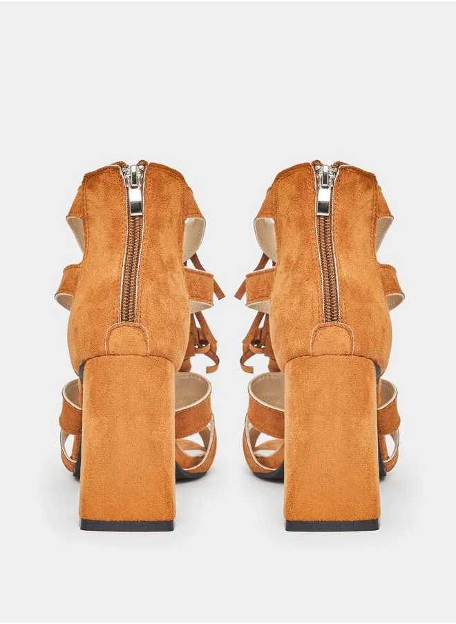 Styli Fringe Design Block Heel Sandals