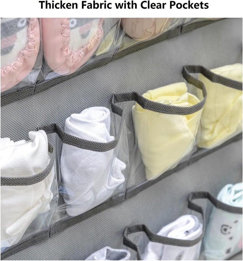 ANZORG Hanging Baby Shoes Organizer Baby Headband Holder Closet Organizer for Baby Bow Socks Underwear with 30 Clear Pockets (GREY) - Image 2