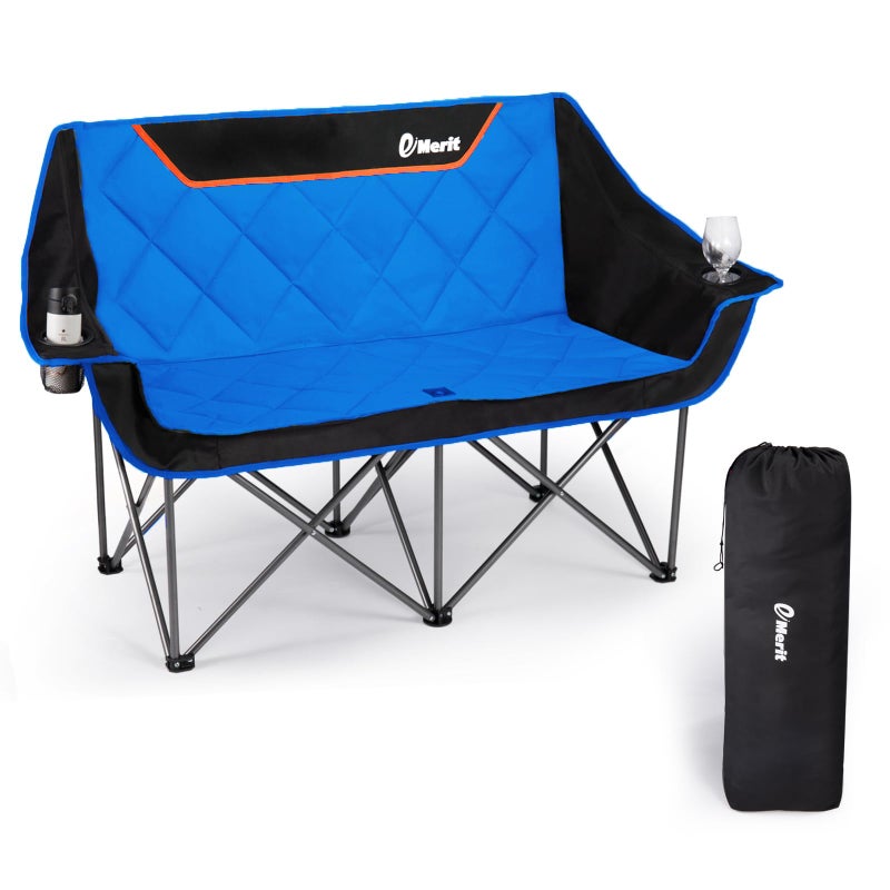 EMERIT Double Camping Chair Oversized Padded for Adults, Heavy Duty Folding Loveseat for Outdoor, Camping, Beach, Lawn, Concert 650LB - Image 1
