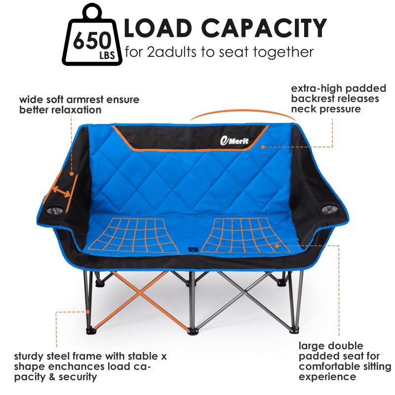 EMERIT Double Camping Chair Oversized Padded for Adults, Heavy Duty Folding Loveseat for Outdoor, Camping, Beach, Lawn, Concert 650LB - Image 3