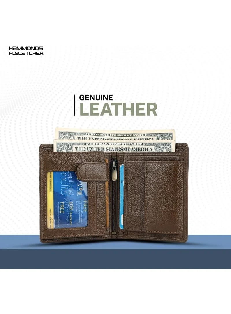 Hammonds Flycatcher  RFID Protected Bi-Fold Wallet for Men Leather Original, Mens Wallet, Leather Wallets for Men, Stylish Purse with 4 Card Slots, 3 ID Slot, Coin Pocket, Gift for Mens, Brushwood  | Best Price UAE