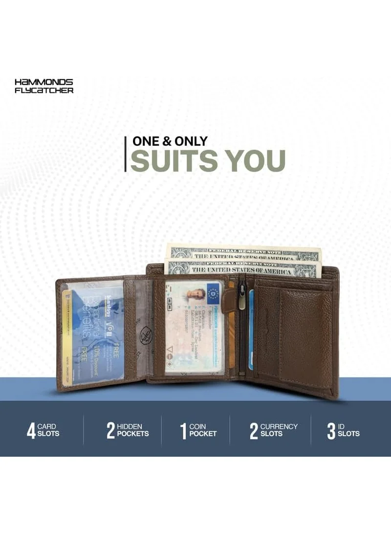 Hammonds Flycatcher  RFID Protected Bi-Fold Wallet for Men Leather Original, Mens Wallet, Leather Wallets for Men, Stylish Purse with 4 Card Slots, 3 ID Slot, Coin Pocket, Gift for Mens, Brushwood  | Best Price UAE