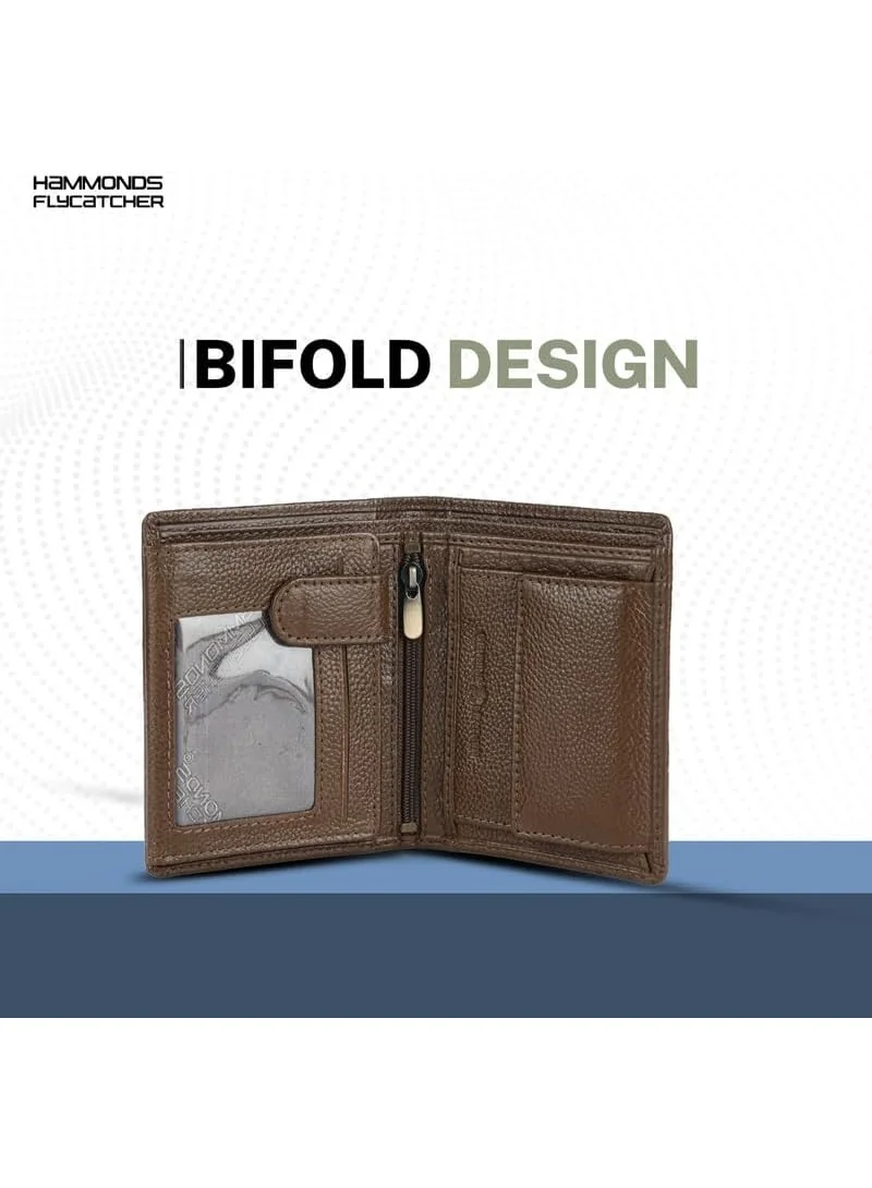 Hammonds Flycatcher  RFID Protected Bi-Fold Wallet for Men Leather Original, Mens Wallet, Leather Wallets for Men, Stylish Purse with 4 Card Slots, 3 ID Slot, Coin Pocket, Gift for Mens, Brushwood  | Best Price UAE