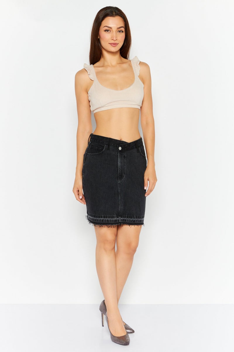 ESPRIT تنورة جينز قصيرة بسيطة للنساء، سوداء - Image 2
