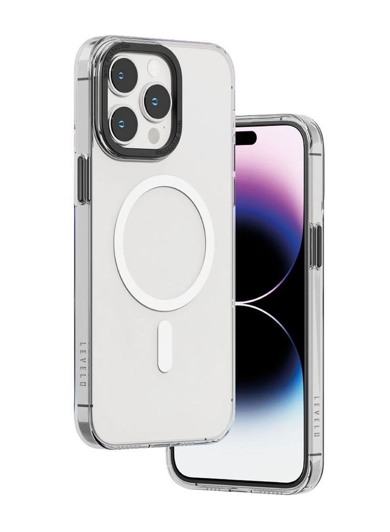 LEVELO MagSafe Sensa Clear Back Case For iPhone 14 Pro Max - Clear/Gray - Image 1