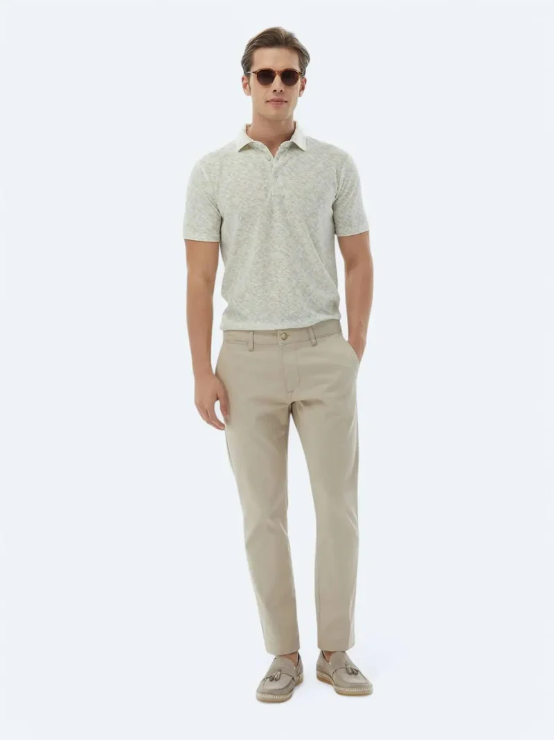 Kip Beige Weaving Regular Fit Casual Cotton Blended Trousers