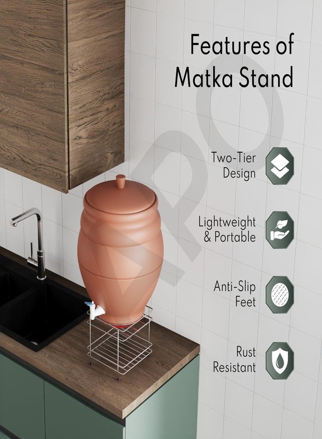 LAPO Heavy Stainless Steel Matka Stand with Tray, Water Pot & Dispenser Stand, Plant & Gamla Holder, Strong 4-Leg Design for Flat-Round Matka -Chrome Finish (Pack of 1) - Image 3