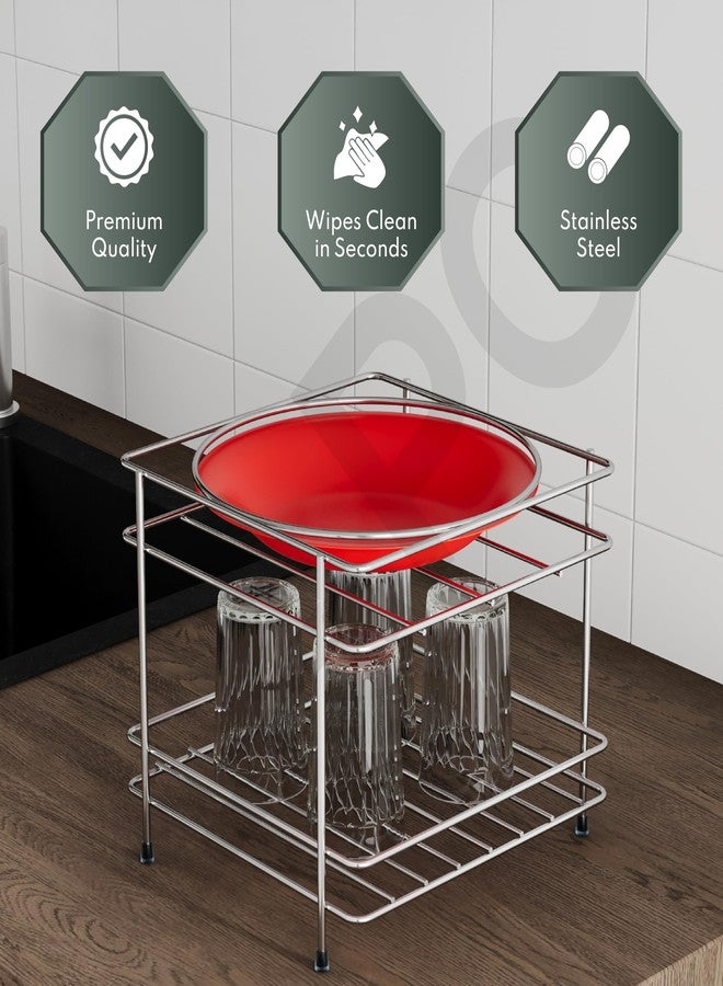 LAPO Heavy Stainless Steel Matka Stand with Tray, Water Pot & Dispenser Stand, Plant & Gamla Holder, Strong 4-Leg Design for Flat-Round Matka -Chrome Finish (Pack of 1) - Image 5