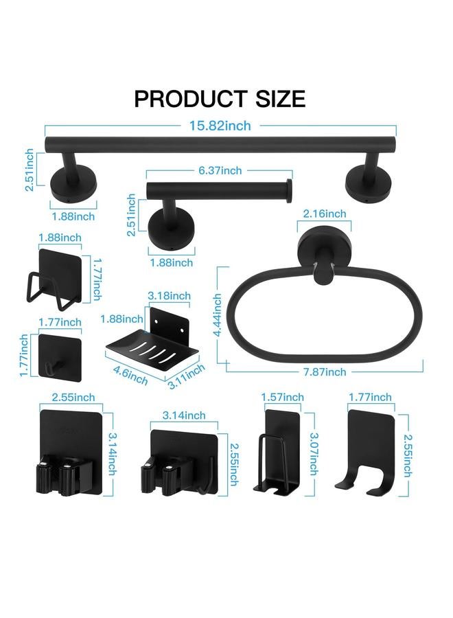 HOMESTAR 15 Pieces Bathroom Hardware Set Matte Black Adjustable Towel Bar Accessory Wall Mounted Robe Hook Toilet Paper Holder Ring Soap Toothbrush Bath Flower - Image 2