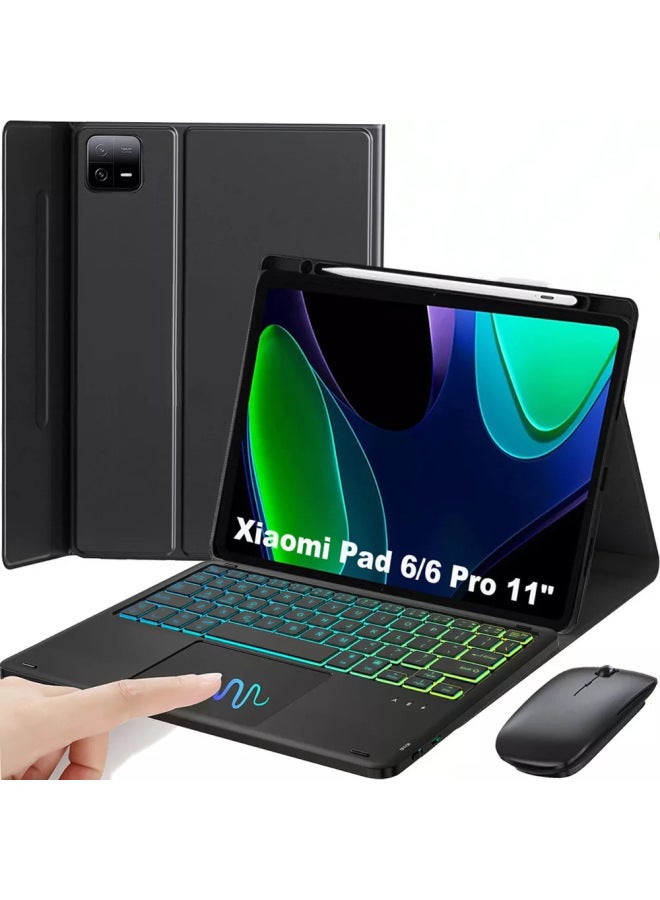 غطاء حماية للوحة مفاتيح Xiaomi Tablet 6Pro Bluetooth POCO فتحة علوية Huawei 11.5 لوحة مفاتيح بإضاءة خلفية تعمل باللمس - اللون: 【إضاءة خلفية متدرجة تعمل باللمس】 لوحة مفاتيح سوداء أثينا سوداء ماوس مزد - Image 1
