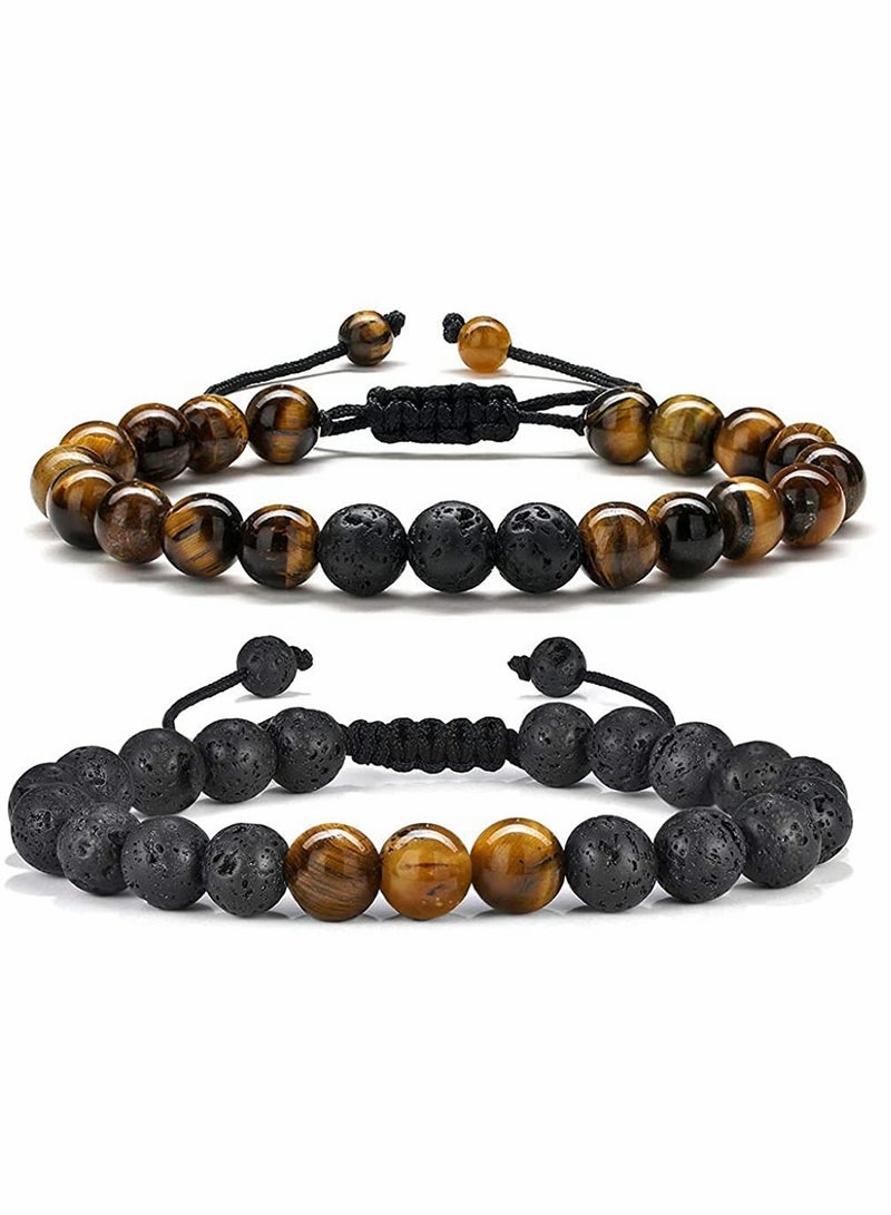 SYOSI Men's Bracelets-Bracelet, Beaded Bracelet, 8mm Tiger Eye Lava Stone, Stress Relief Adjustable Tiger Eye Bracelet Aroma Essential Oil Diffuser Lava Bracelet Men’s Gift - Image 1