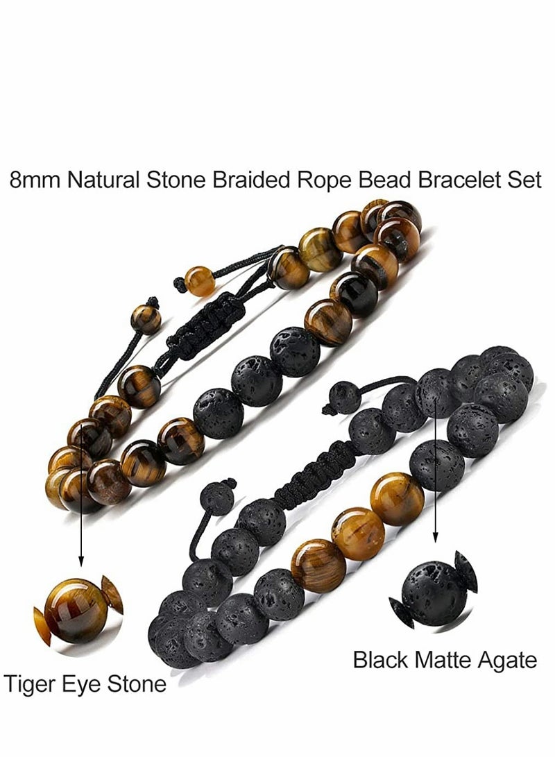 SYOSI Men's Bracelets-Bracelet, Beaded Bracelet, 8mm Tiger Eye Lava Stone, Stress Relief Adjustable Tiger Eye Bracelet Aroma Essential Oil Diffuser Lava Bracelet Men’s Gift - Image 3