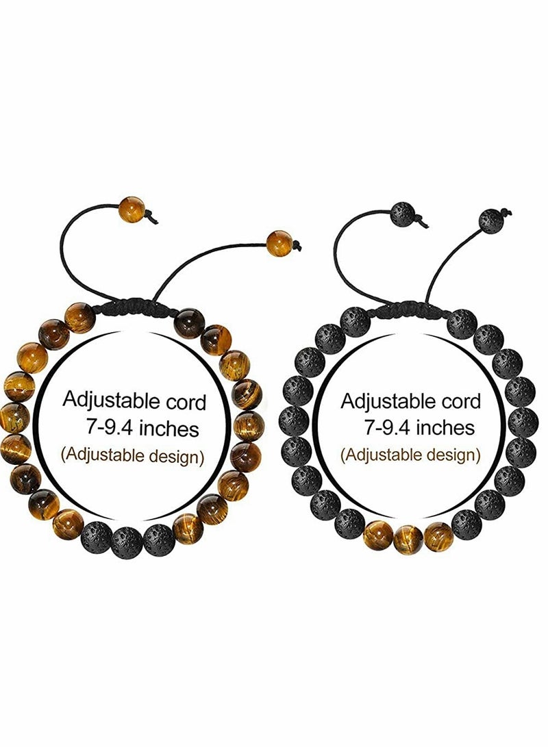 SYOSI Men's Bracelets-Bracelet, Beaded Bracelet, 8mm Tiger Eye Lava Stone, Stress Relief Adjustable Tiger Eye Bracelet Aroma Essential Oil Diffuser Lava Bracelet Men’s Gift - Image 2