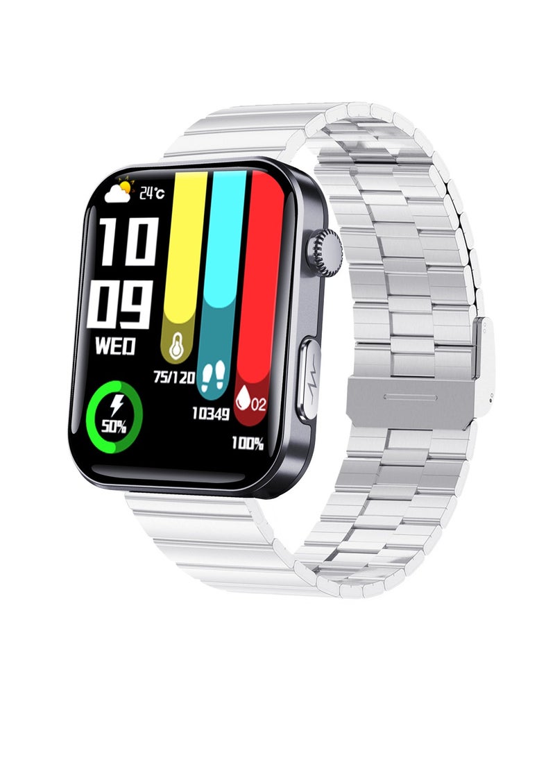 Smart Health Watch, Magnetic Charging Activity Tracker Watch, Full Touch IPS Display Android Smart Watch, Sturdy And Durable Health Monitoring Watch, (1pc, Silver, Steel Bamboo Strap)  - Image 1