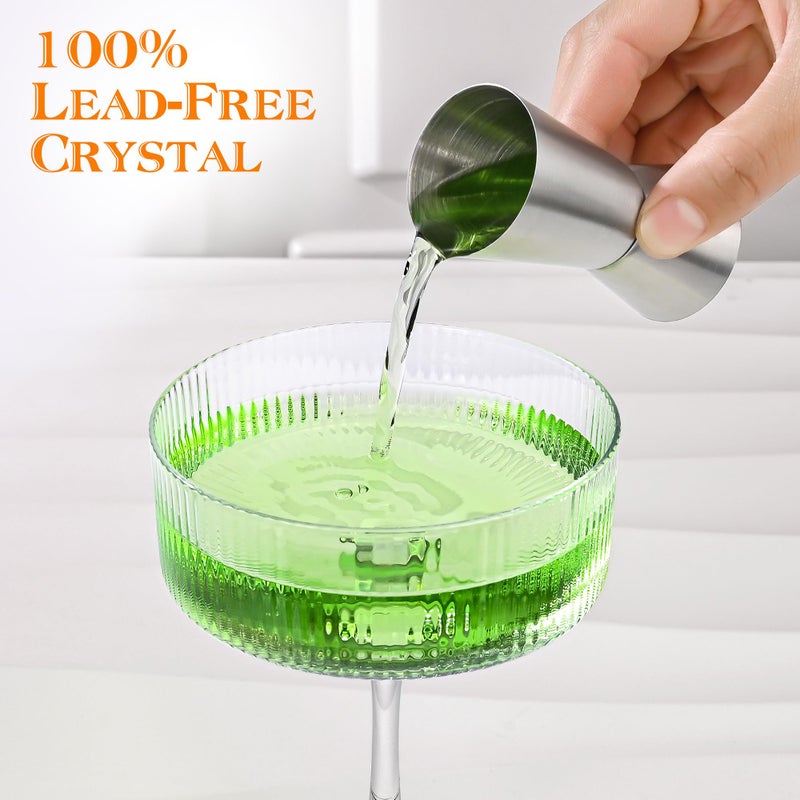 Amyoole Vintage Ribbed Coupe Glasses Set of 6-11oz Clear 100% Crystal Martini Glasses Elegant Cocktail Glasses, Transparent Glassware for Champagne, Margaritas, Espresso with a Rose Ice Mold - Image 3
