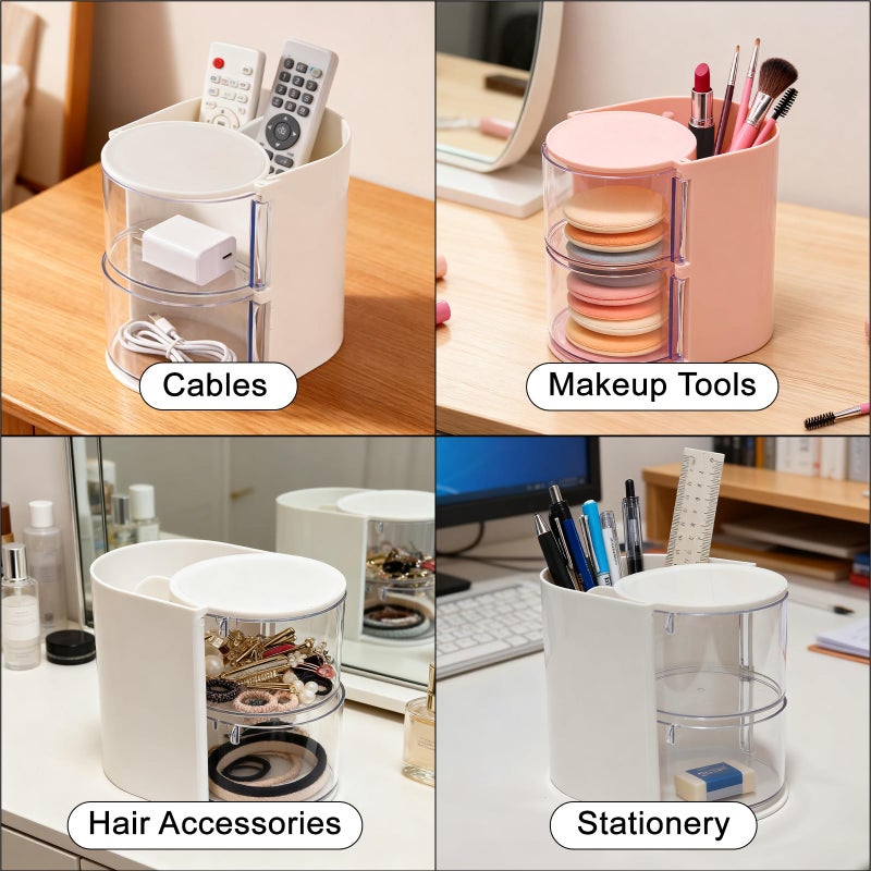 Wiojtry Hair Brush Holder & Hair Accessory Organizer, 2-Layer Clear Hair Accessories Organizer Rotatable Small Jewelry Box for Clip Earring Necklaces, The Latest Gift for A Girl. (pink, "Trumpet") Hair Caddy - Image 4