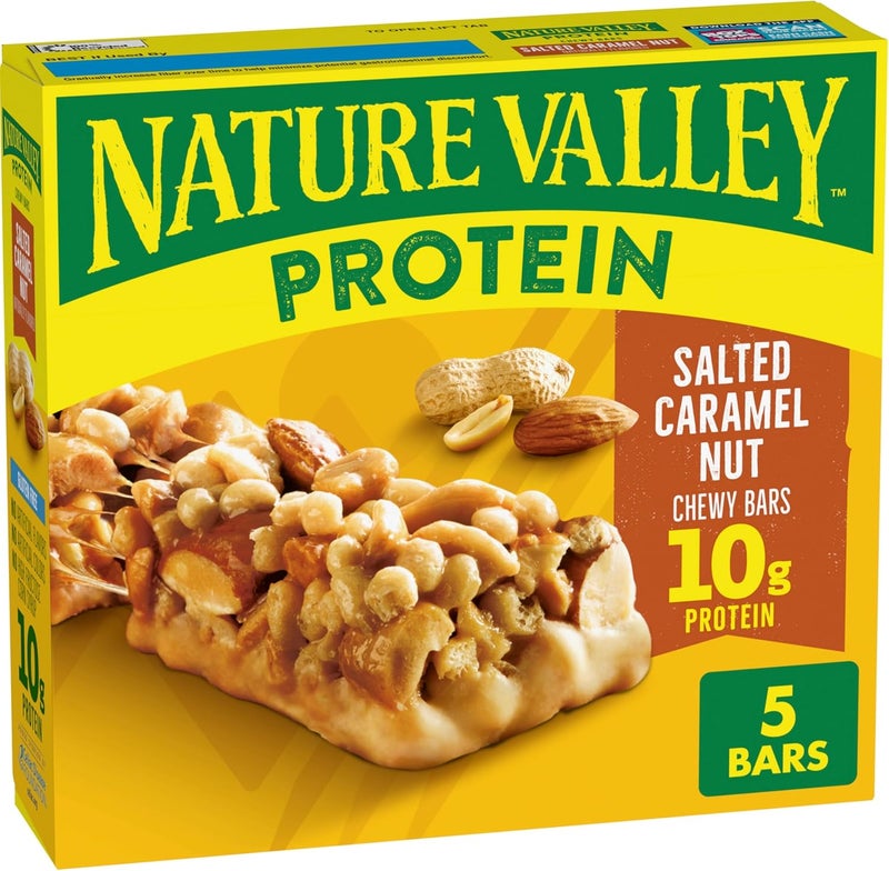 Nature Valley ألواح بروتين ناتشر فالي القابلة للمضغ - خالية من الجلوتين بنكهة الكراميل المملح والمكسرات - 5 قطع - Image 1