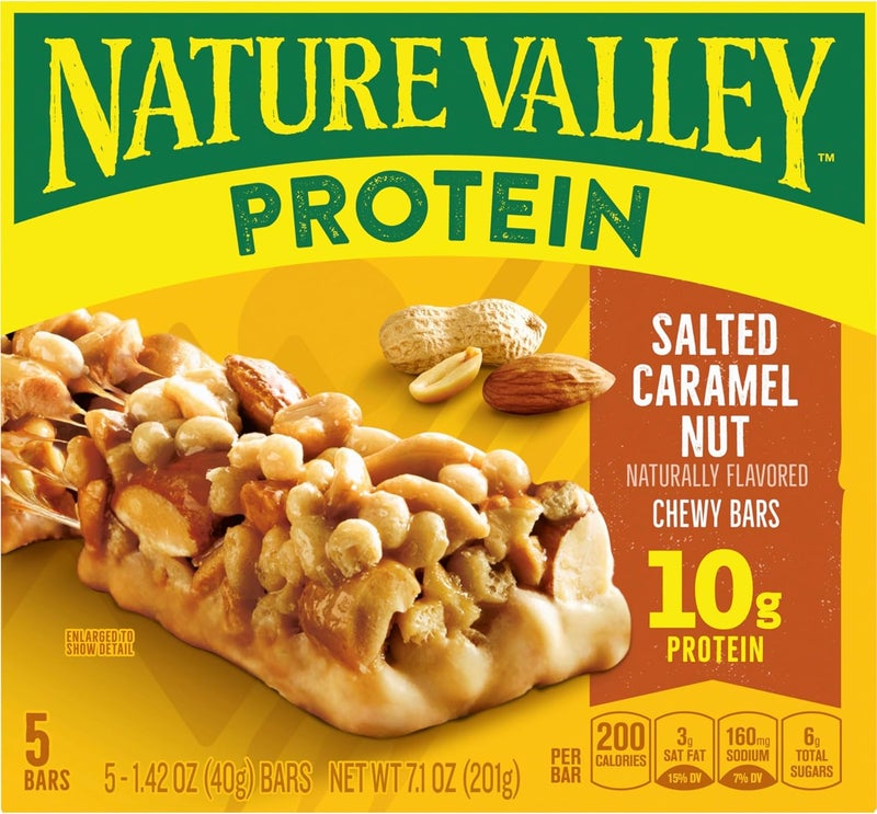 Nature Valley ألواح بروتين ناتشر فالي القابلة للمضغ - خالية من الجلوتين بنكهة الكراميل المملح والمكسرات - 5 قطع - Image 3