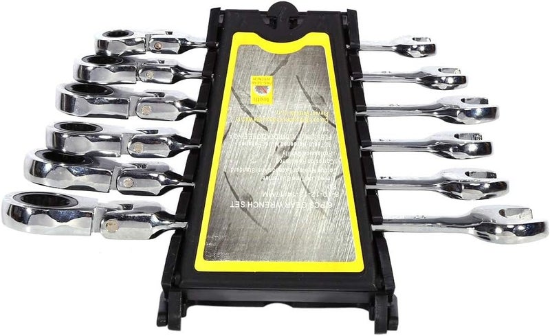 كلاراكو مجموعة مفاتيح ربط مرنة الرأس، 6 قطع، مفتاح ربط مركب بسقاطة 8-17 مم، مجموعة أدوات مفتاح ربط متري من الكروم الفاناديوم مع حقيبة تخزين لإصلاح المنزل والسيارة