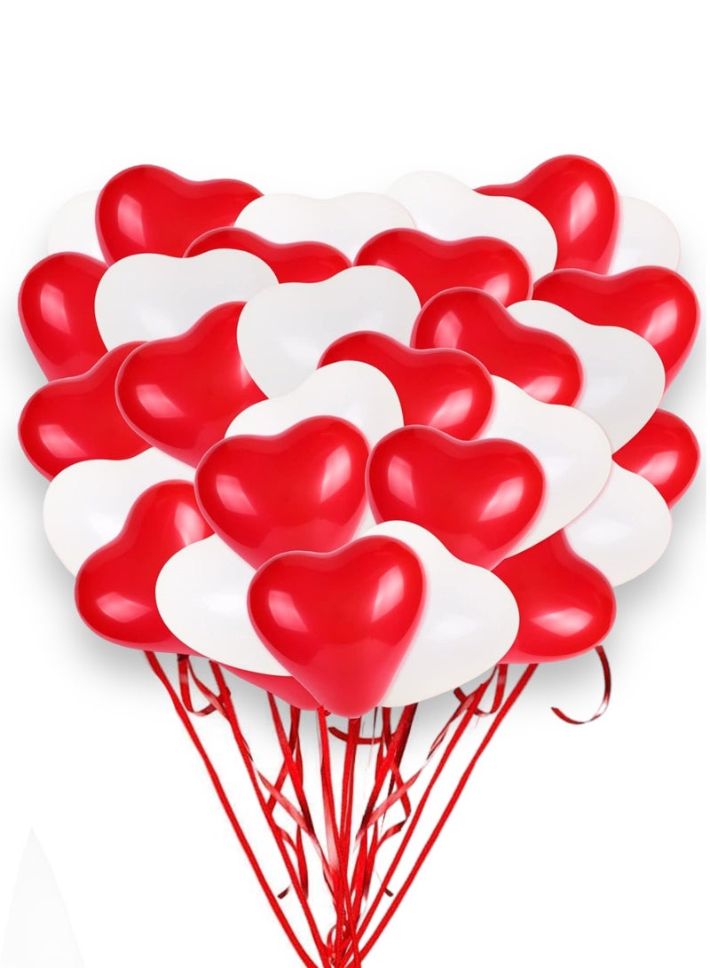 هايلاند مجموعة بالونات على شكل قلب باللونين الأحمر والأبيض مكونة من 50 قطعة