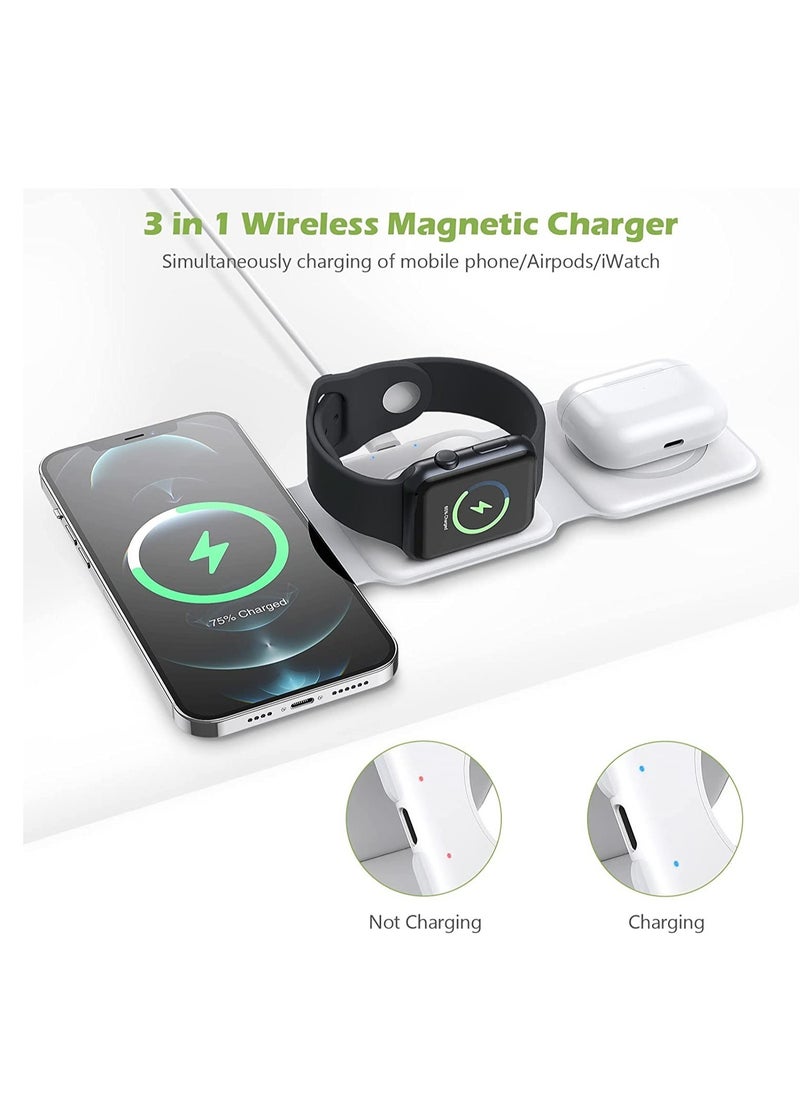 Generic - 3 in 1 Wireless Charger, Foldable Magnetic Charger Station, 18W Fast Wireless Charging Pad, Compatible with iPhone 14/13/12/11, Samsung Galaxy, AirPods, Google Pixel, i-Watch - Image 1