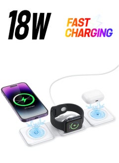 3 in 1 Wireless Charger, Foldable Magnetic Charger Station, 18W Fast Wireless Charging Pad, Compatible with iPhone 14/13/12/11, Samsung Galaxy, AirPods, Google Pixel, i-Watch
