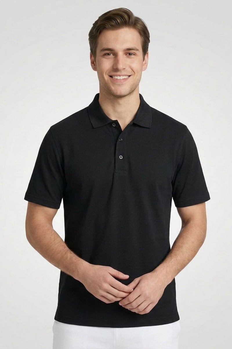 Greg Norman Men Sportswear Fit Short Sleeves Outdoor Polo Shirt, Black - Image 1
