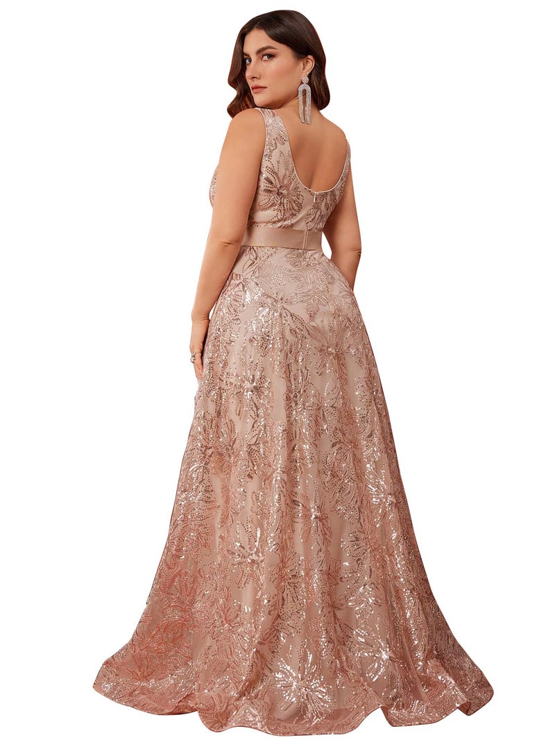 XUIBOL Plus Size Sleeveless Glitter Sequined Womens Long Formal Gown Aline Wedding Guest Dress Floor Length Evening Dresses Champagne 2XL - Image 2