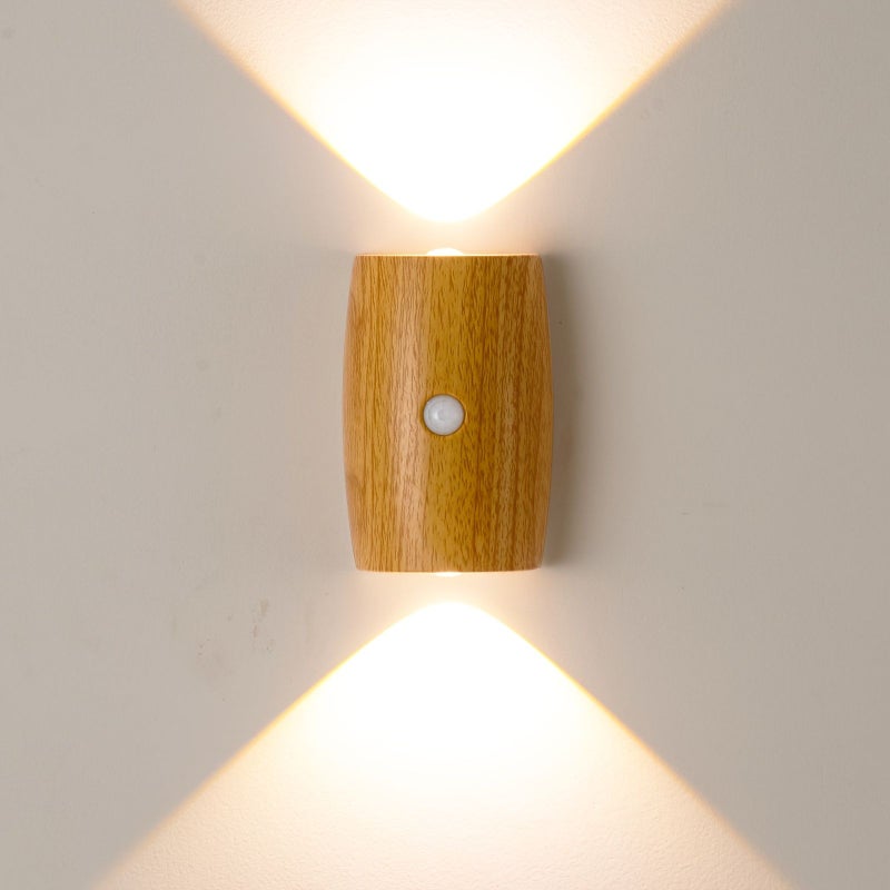 مصباح حائط ذكي بتقنية LED مع خشب محبب، حساس حركة، قابل لإعادة الشحن عبر USB، بقدرة 1200 مللي أمبير - Image 1