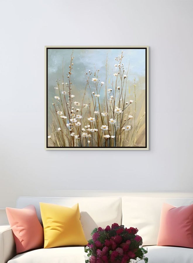 Art Decor Framed Canvas Square Print of White Wildflowers Modern Abstract Floral Botanical Artwork Wall Décor for Living Room Bedroom Office Home Décor - Image 2