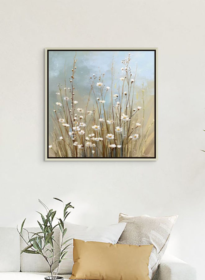 Art Decor Framed Canvas Square Print of White Wildflowers Modern Abstract Floral Botanical Artwork Wall Décor for Living Room Bedroom Office Home Décor - Image 3