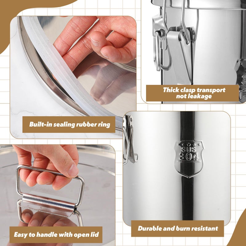 Suclain 3 Pack 12L/21L/33L Stainless Steel Airtight Canister with Locking Clamp Metal Sealed Food Storage Containers for Flour Rice Cereal Grain Coffee Bean and Pet Food - Image 3