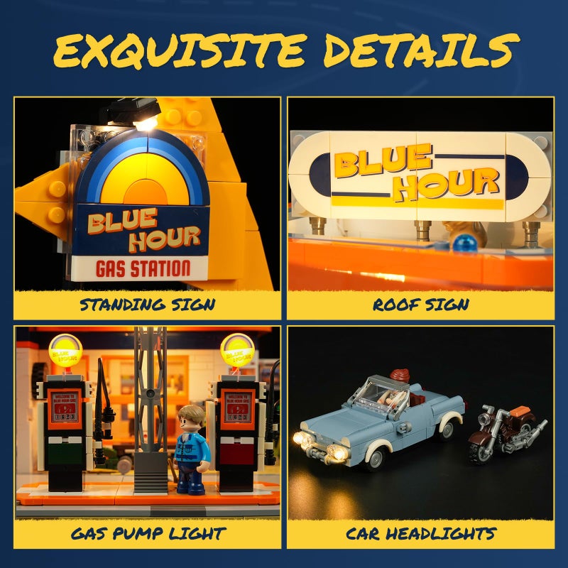 FUNWHOLE City Gas-Station Lighting-Building-Bricks Set - Road Trip Modular Car Service Station Collection LED Light Building Set 1608 Pcs for Adults, Teen and Travelling Enthusiasts - Image 2