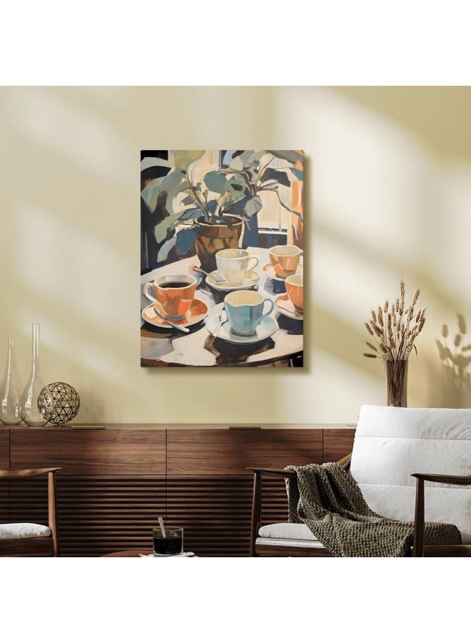 Cyebmo Framed Retro Coffee Wall Art, Coffee Cup Plant Wall Decor, Watercolor Cafe Canvas Painting, Minimalist Vintage Travel Food Poster Print for Home Office Cafe Bar Living Room 12x16 Inch - Image 5