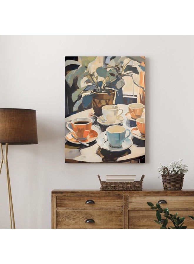 Cyebmo Framed Retro Coffee Wall Art, Coffee Cup Plant Wall Decor, Watercolor Cafe Canvas Painting, Minimalist Vintage Travel Food Poster Print for Home Office Cafe Bar Living Room 12x16 Inch - Image 4