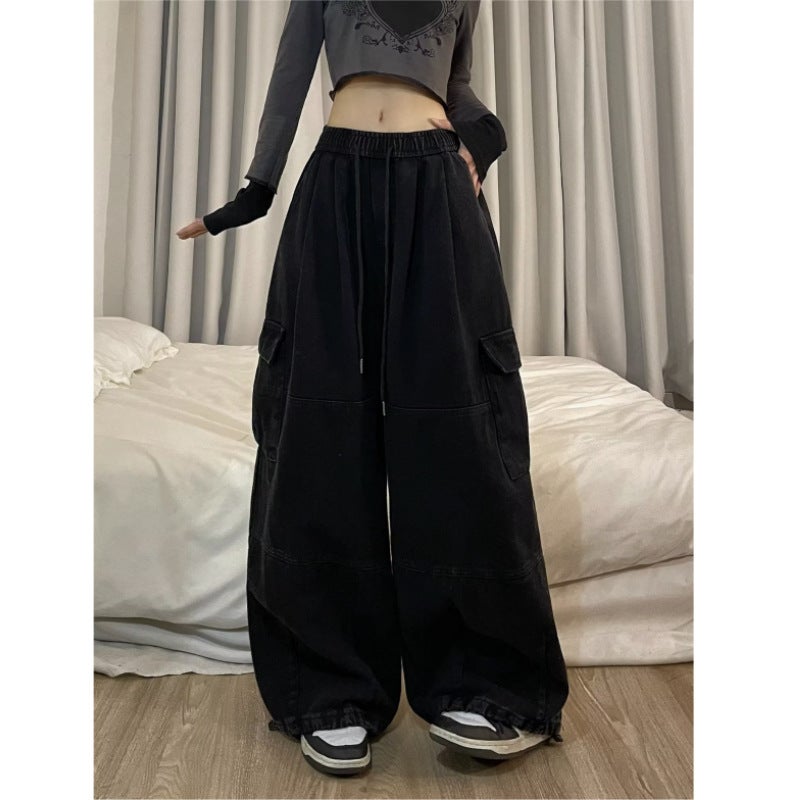 بنطلون أمريكي ريترو وردي للرجال والنساء بقصة مستقيمة فضفاضة واسعة الخصر عالية لتنسيق مريح بنطلون جينز - Image 1