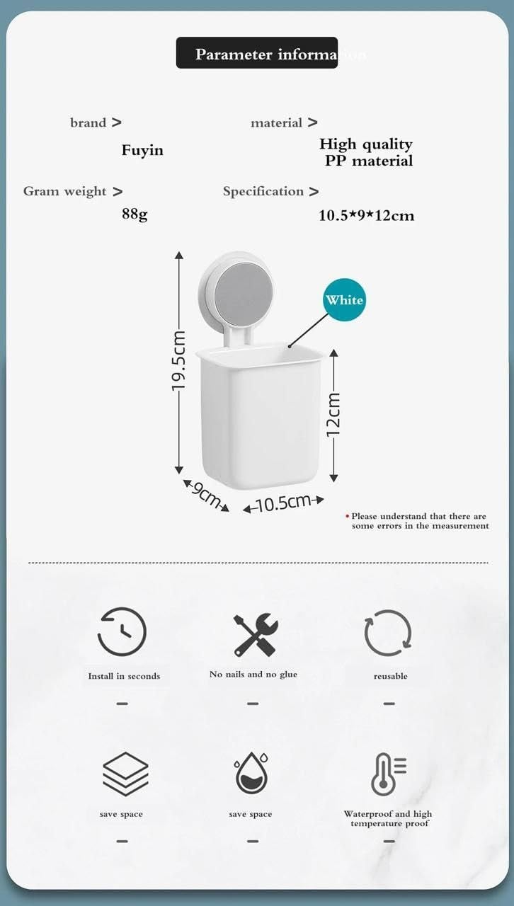 Generic Wall Mounted Bathroom Toothbrush Holder with Mirror, White Plastic Storage Caddy  - Image 5