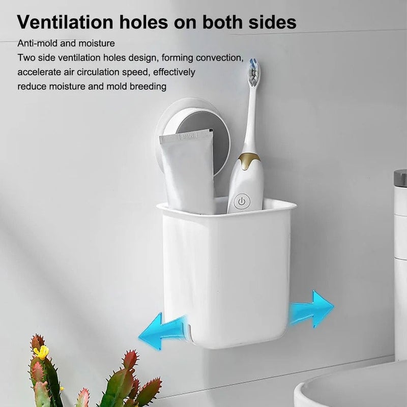 Generic Wall Mounted Bathroom Toothbrush Holder with Mirror, White Plastic Storage Caddy  - Image 2