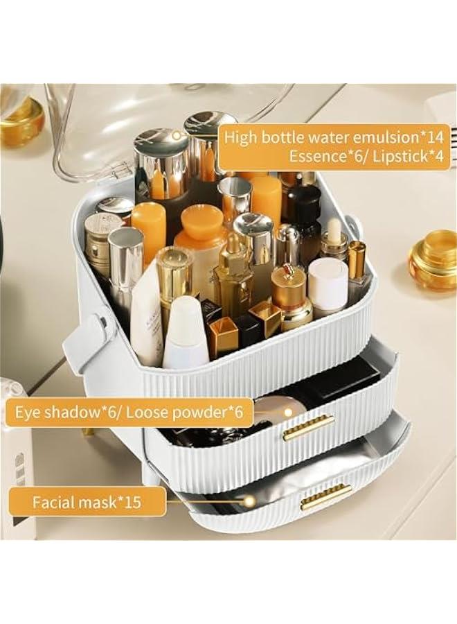 HOOKOR Makeup Storage Organizer，Cosmetics Display Case with 2-Layer Storage Box and Transparent Cover, Bedroom Vanity Desk (White) - Image 2