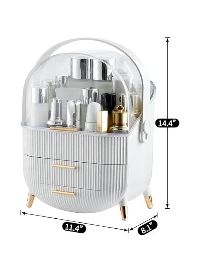 HOOKOR Makeup Storage Organizer，Cosmetics Display Case with 2-Layer Storage Box and Transparent Cover, Bedroom Vanity Desk (White) - Image 3