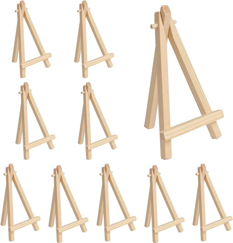 Qatalitic 10 Pcs Mini Wooden Display Easel 6 inches, Natural Wood Tripod Stand for Sketch Accessories, Craft Art Painting, for Displaying Mini Canvas, Business Card, Photos - Image 1