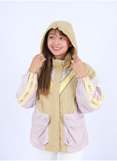 Women’s Multicolor Double Pockets Windproof Hoodie in Lavender Fog