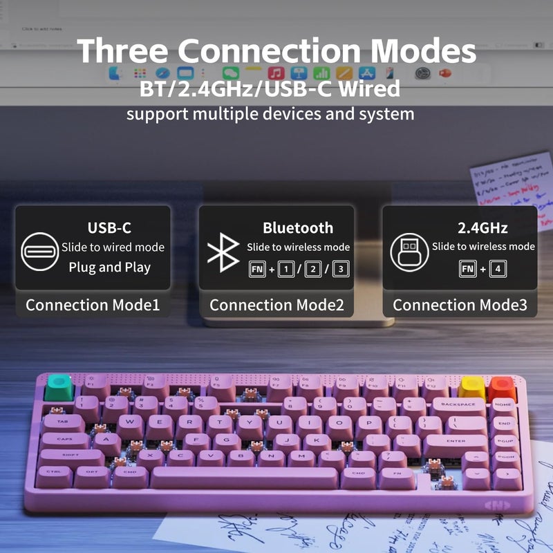 nuphy Node75 Wireless Mechanical Keyboard, 75% Hot Swappable Custom Keyboard, 82 Keys Computer Gaming Keyboards, Supports Touch Gestures, PBT Keycaps, RGB Backlit, Bluetooth/2.4GHz/USB-C - Image 4