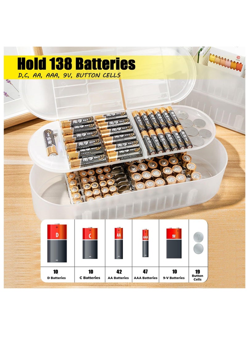Transparent Battery Organizer Storage case, with Tester Clear Charger Organizer Box for AA-AAAA C D 9V Battery Storage Organizer Cable Charger Cord, for Home Offices, and Utility Rooms  - Image 2