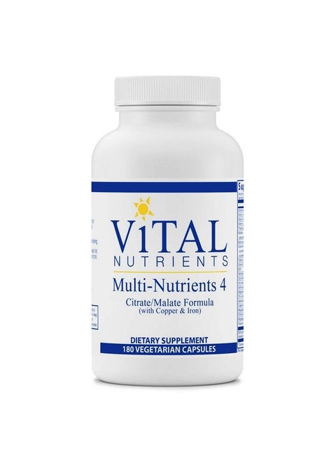 Multinutrients 4 Citrate/Malate Formula (With Copper And Iron) Multivitamin/Mineral Formula With Potent Antioxidants Bioavailable Form 180 Vegetarian Capsules Per Bottle