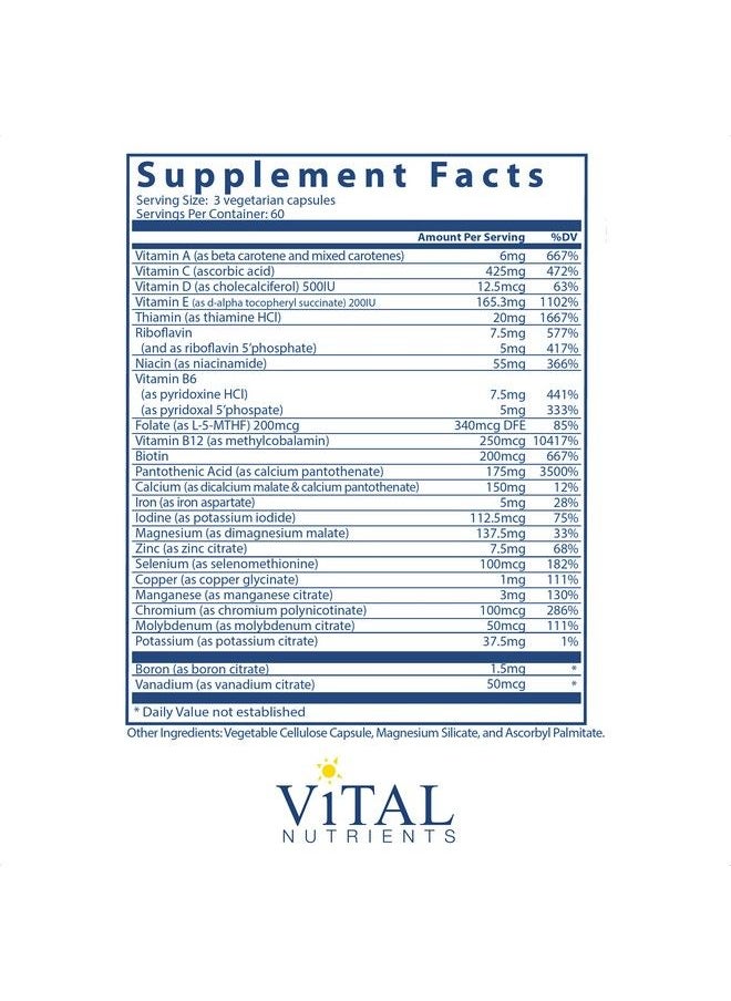 Multinutrients 4 Citrate/Malate Formula (With Copper And Iron) Multivitamin/Mineral Formula With Potent Antioxidants Bioavailable Form 180 Vegetarian Capsules Per Bottle